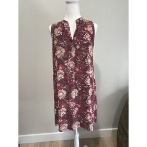Loft Sleeveless Shift Dress M‎ Burgundy Floral Classic